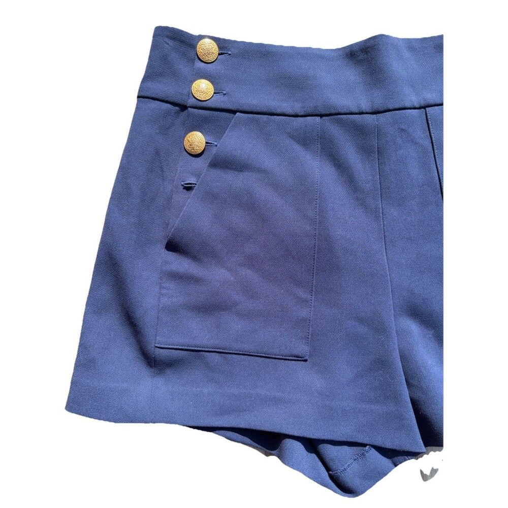 Alice & Olivia Jeans Donald Navy High Rise Retro Sailor Womens Shorts 6 FLAWS - Picture 4 of 16